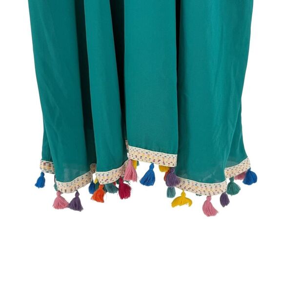 Judith March Dress Size S Green Tassel Trim Mini Length Spaghetti Strap Preppy - Picture 3 of 9